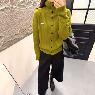 2025秋冬新款韩版宽松慵懒风立领蜜熊绒针织羊毛衫女百搭毛衣打底