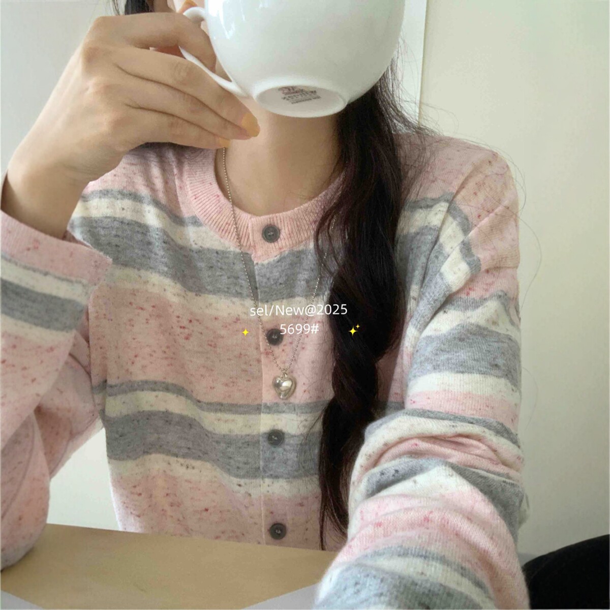 2026春季新款韩系宽松显瘦条纹点子纱羊毛针织开衫女百搭上衣外套