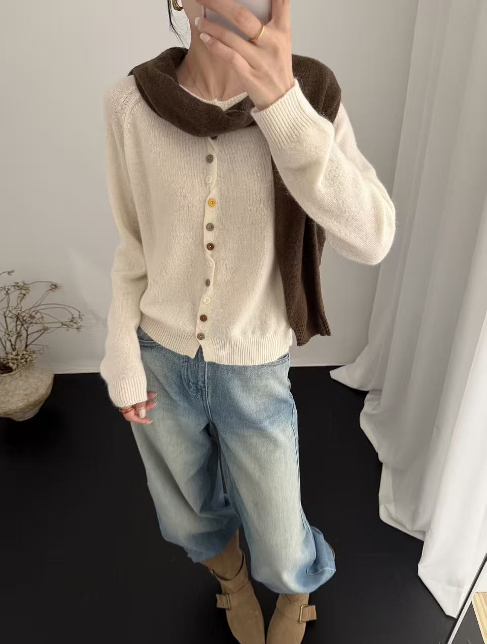 显瘦彩色扣羊毛羊绒针织开衫百搭