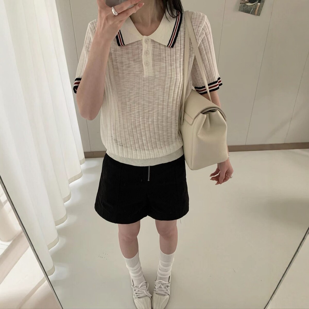 2026夏季新款韩系修身显瘦翻领套头竹节麻针织短袖女薄款百搭上衣