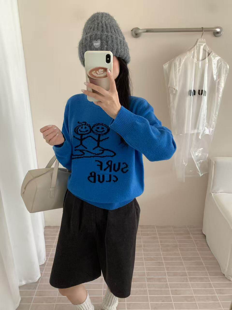 显瘦圆领火柴人全羊毛针织毛衣女