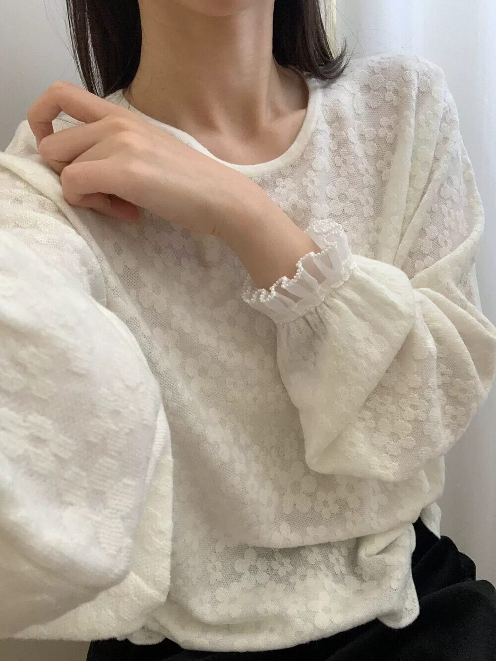 显瘦提花天丝羊毛针织衫百搭薄款