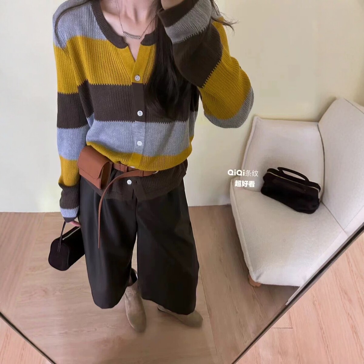 2026春季新款韩系宽松显瘦圆领条纹拼色细羊毛针织开衫女百搭上衣