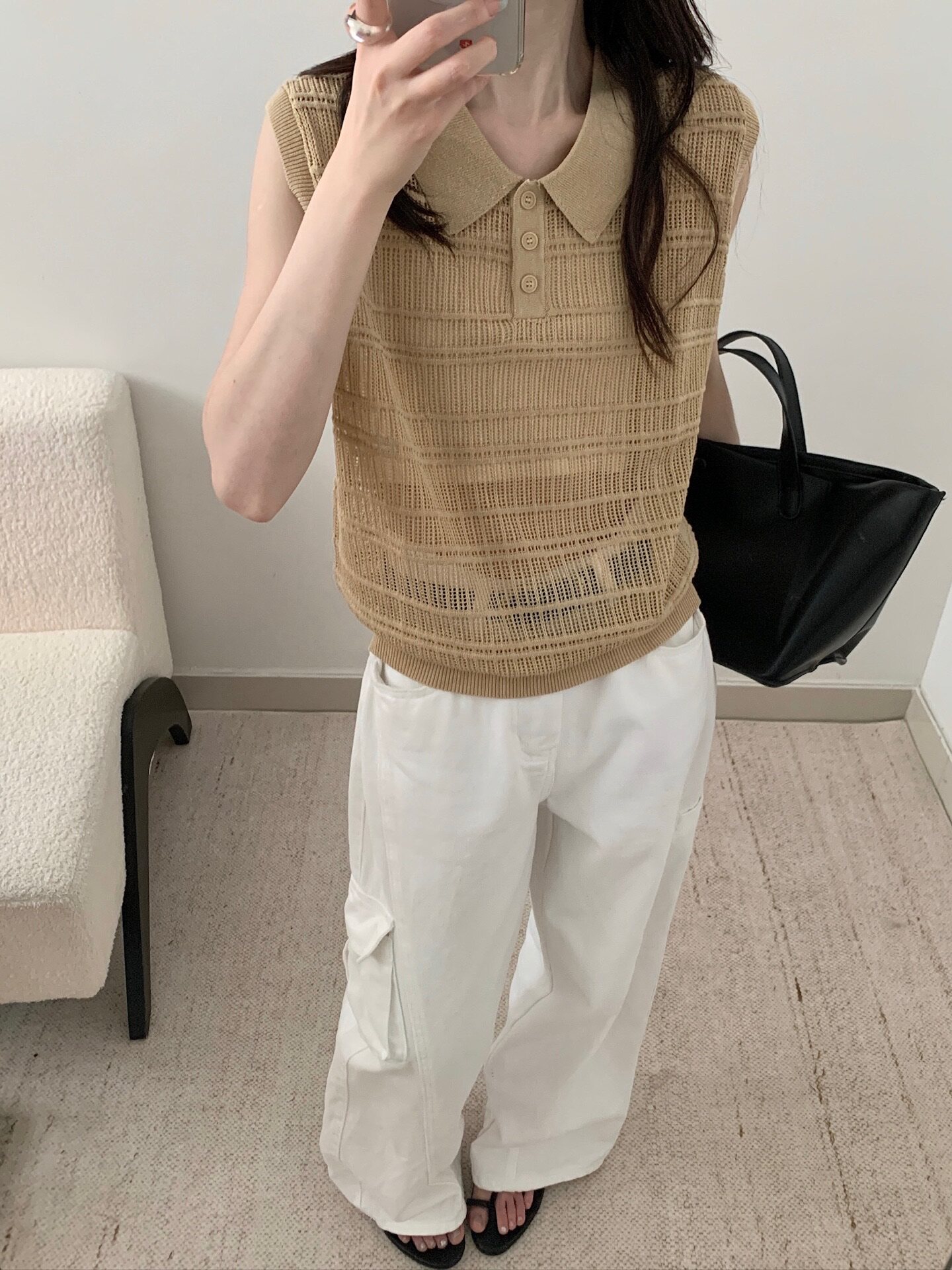 显瘦翻领套头天丝麻针织无袖百搭