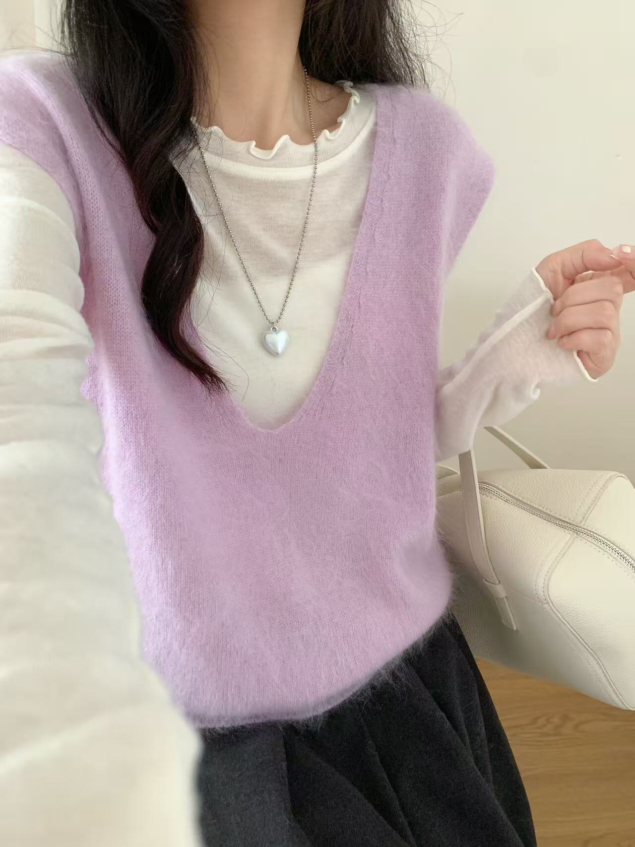 显瘦羊绒拉毛针织马甲女无袖背心