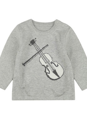 拉比 春秋款男女童圆领毛衣 音乐节小提琴肩开棉线衣LRCBZ10809