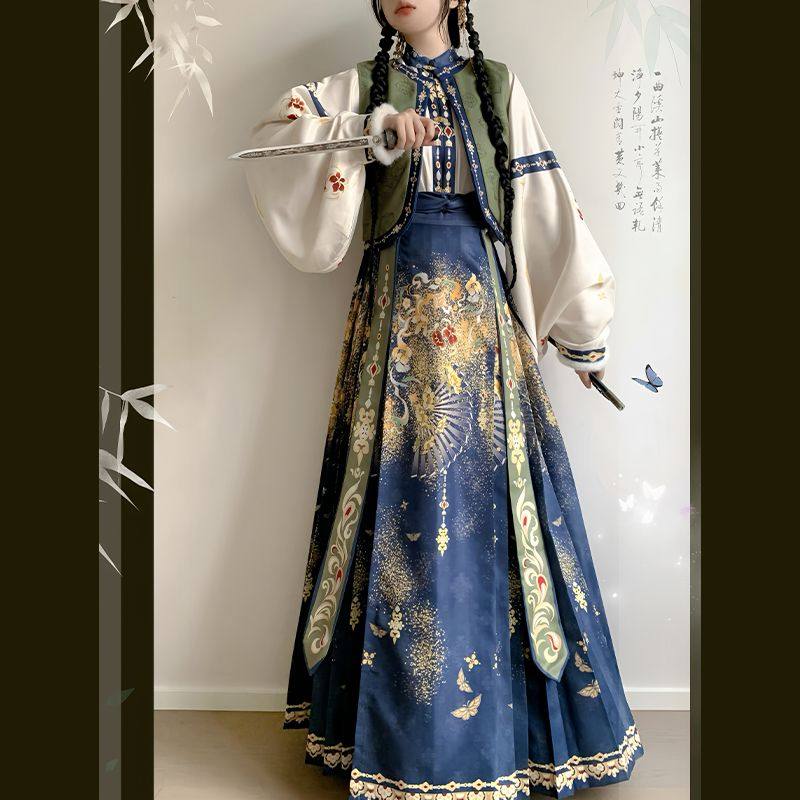 花纪初桃原创【晴川】汉服女明制立领异域风加绒马甲马面裙日常款,女装/女士精品,汉服半身裙,淘宝优惠券,粉丝福利购,淘宝优惠卷