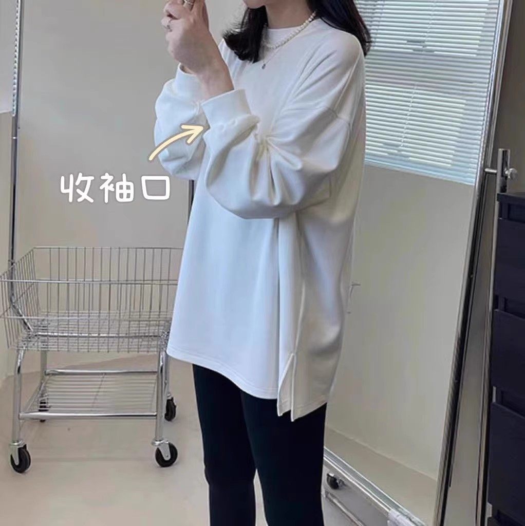 【李夫人专享】冬季开叉磨毛宽松长袖果冻T收口袖打底衫衣长70