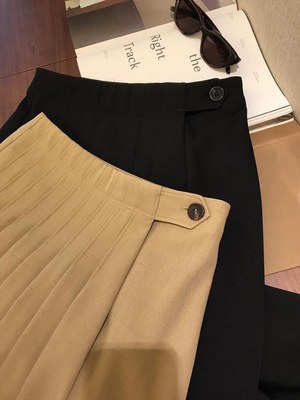 禾出 密织高端重工百褶叠层压褶拉链高腰气质优雅A字裙过膝半身裙