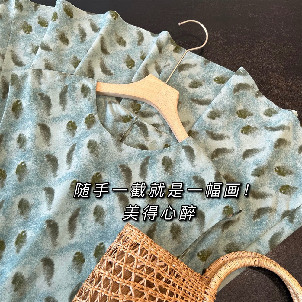 神仙色~真丝混纺凉感舒适手感顺滑超显瘦柔美优雅中长款连衣裙子