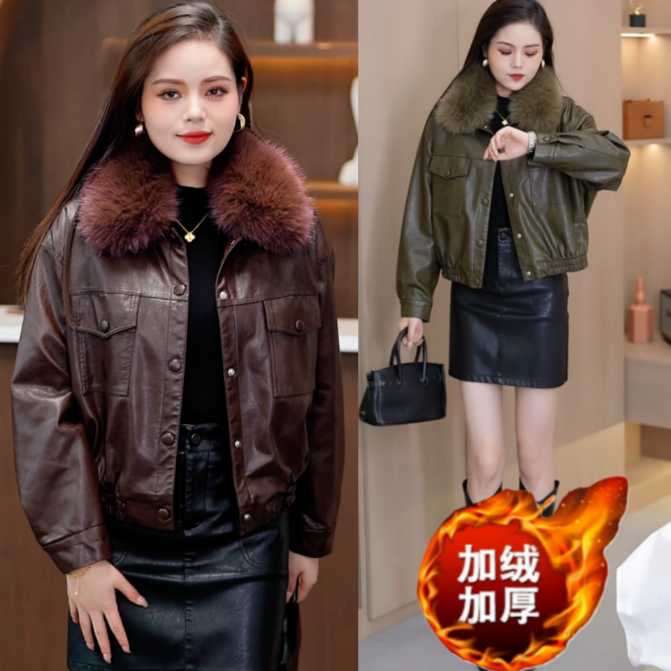 新款皮夹克加绒加厚欧货流行外套