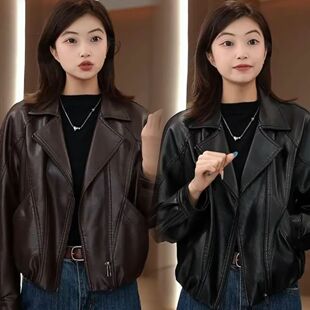 直播间同款海宁皮衣女短款软皮子皮夹克2026秋季西装领小个子外套