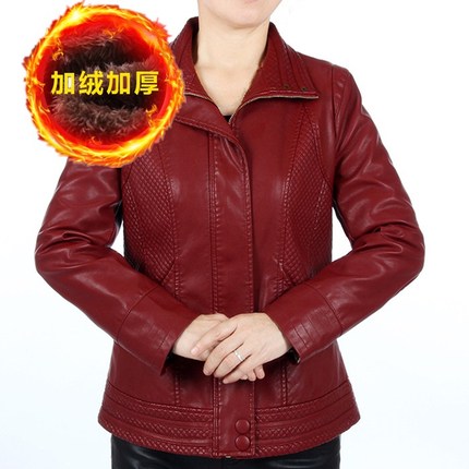 妈妈装短款中老年大码女士皮衣