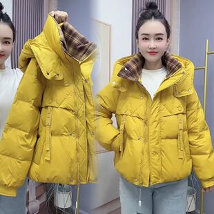 2026冬新撞色连帽鸭绒羽绒服女保暖过冬短款减龄遮肉洋气好看通勤
