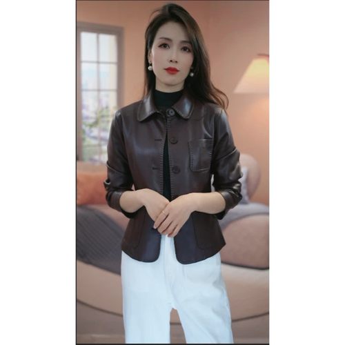 海宁正品 2025 春季新款中老年气质休闲显瘦小个子皮衣加绒外套女