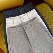 子女毛呢人字纹阔腿妈妈直筒秋冬窄版 2025新款 羊绒羊毛蚕丝裤 加厚