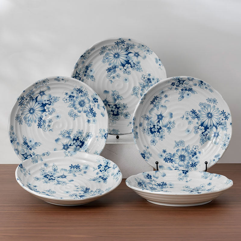 美浓烧陶瓷餐具组合套装日式进口釉下家用花集8.5英寸深盘三个装