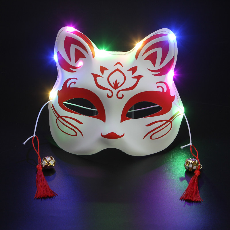 网红猫脸面具狐狸面具发光猫脸面具半脸面具古风面具cosplay面具