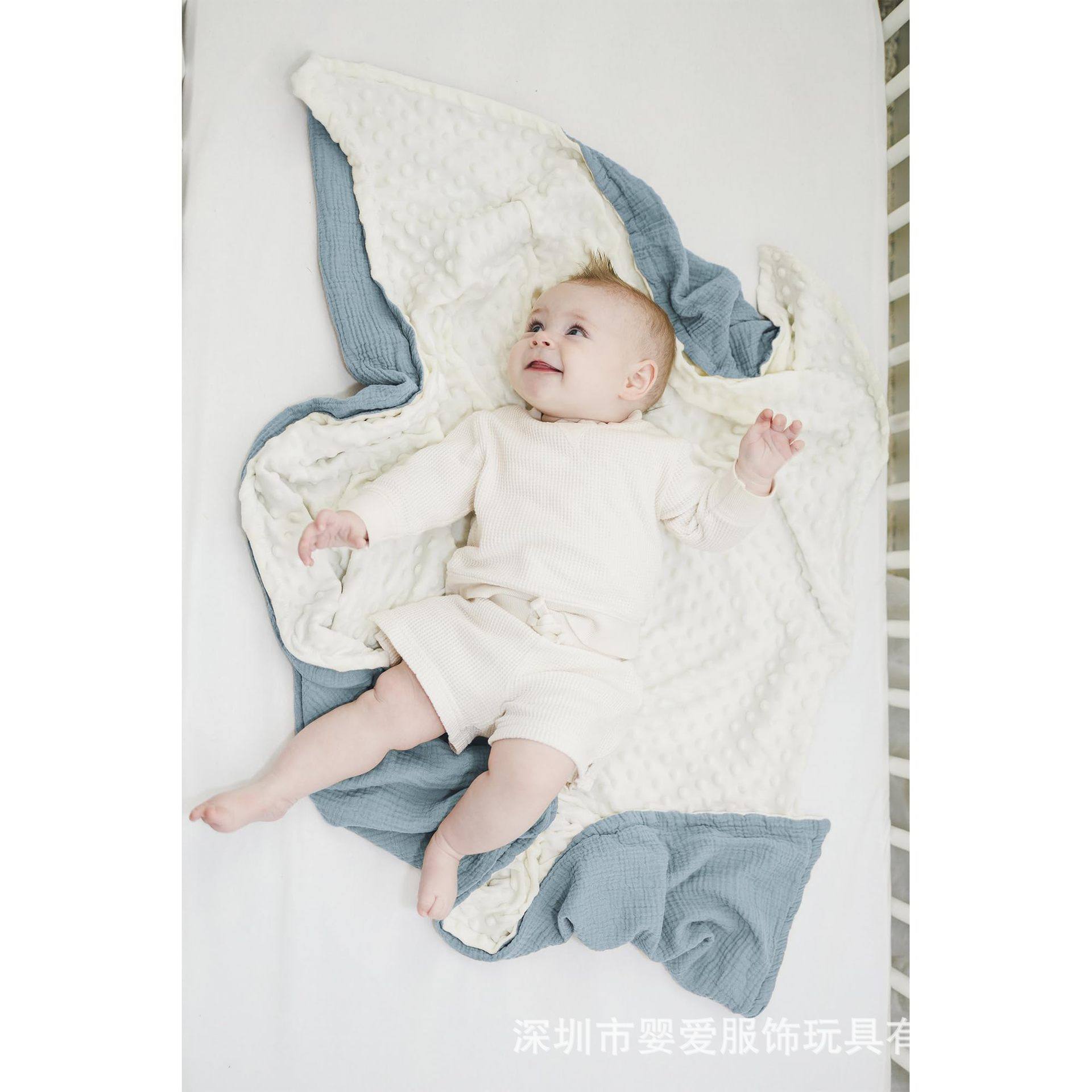 亚马逊INS棉纱婴幼儿双层豆豆毯四季毛绒被子婴儿安抚推车盖毯