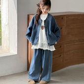 时髦两件套女大童蝙蝠袖 女童牛仔套装 儿童韩版 新款 衣服潮 2026春装