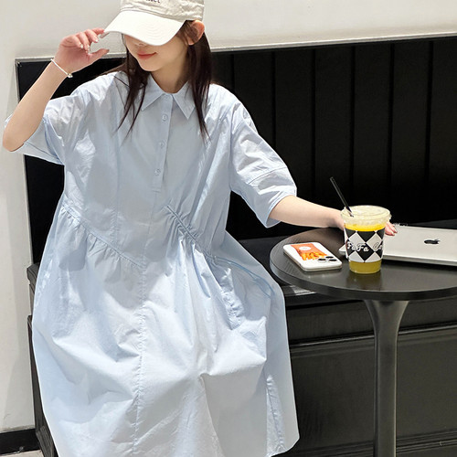 女童连衣裙夏季休闲衬衫领裙子