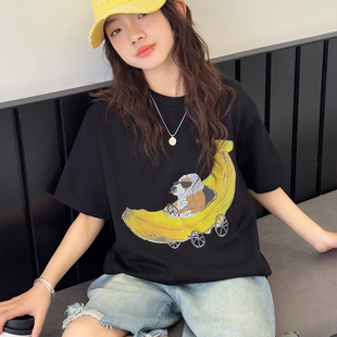 【清仓】女童短袖T恤儿童卡通印花上衣夏季女大童半袖宽松打底衫