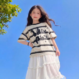 女童夏季套装2026新款初中生短袖T恤衣服儿童超好看大童薄款夏裙
