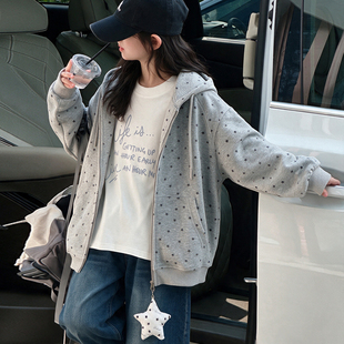 女童外套2026新款秋初中生女生连帽开衫卫衣早秋儿童独特漂亮衣服
