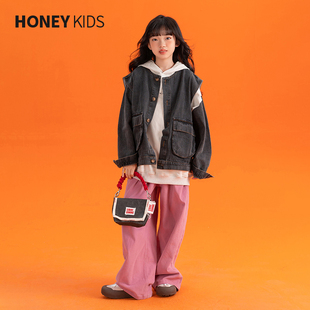 牛仔拼袖 中大童上衣秋季 女童卫衣春秋款 衣服儿童休闲秋装 清仓