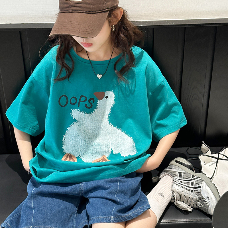 女童短袖t恤宽松薄款2026夏季新款韩系时髦洋气上衣中大童初中生 - 实物图