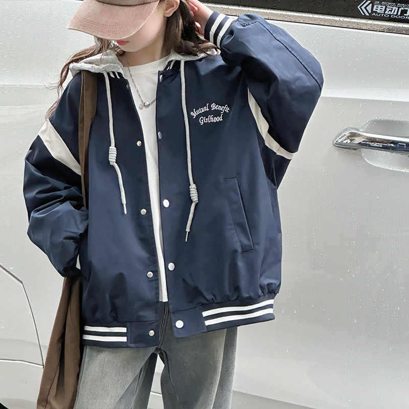 女童外套2025新款秋装儿童拼接连帽棒球服大童春秋宽松夹克上衣潮