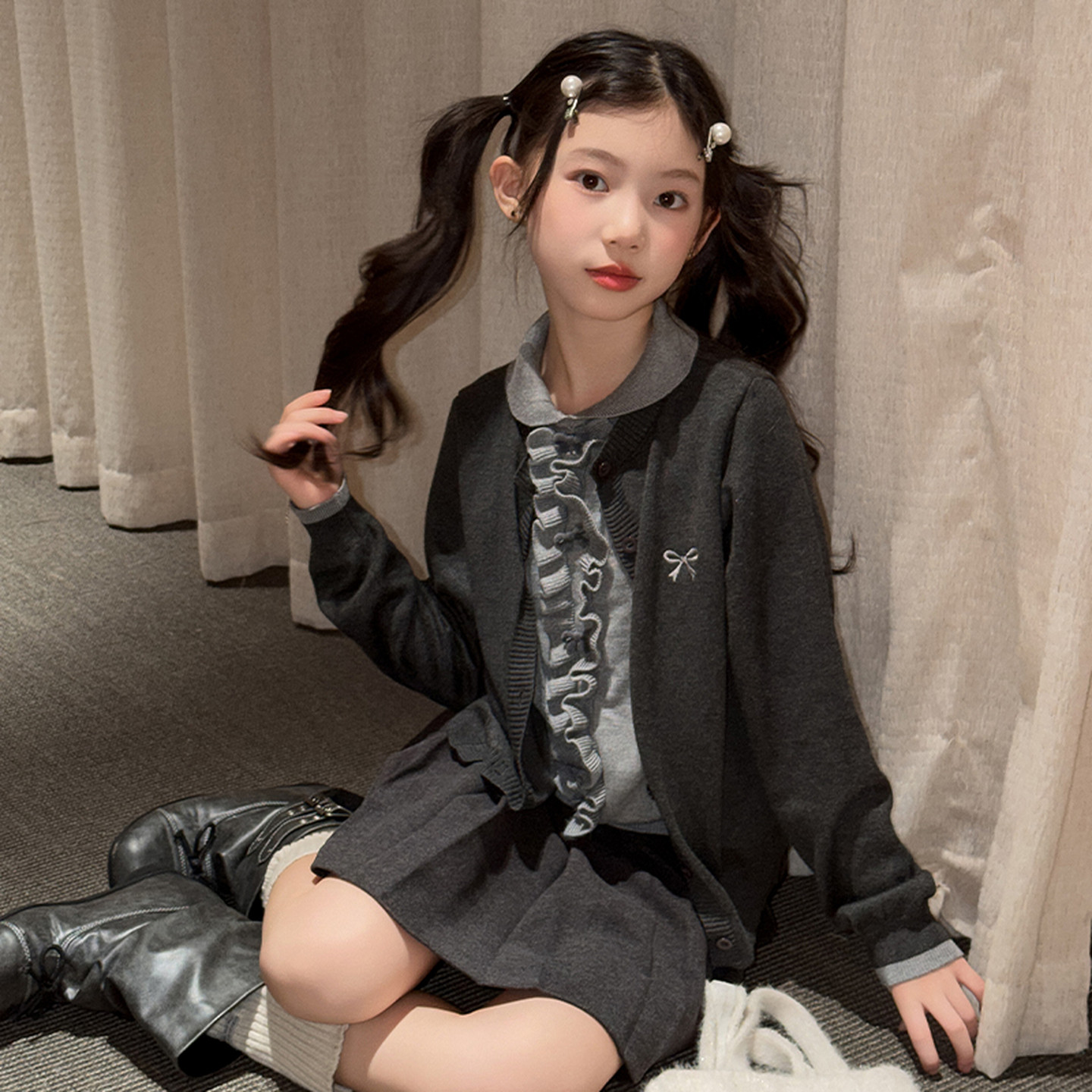 女童毛衣秋2026新款儿童针织衫又酷又飒的大童女装初中生韩系穿搭图片