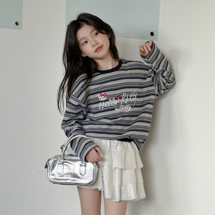 宽松打底衫 洋气女大童条纹长袖 儿童超好看t 2026新款 女童T恤春秋款