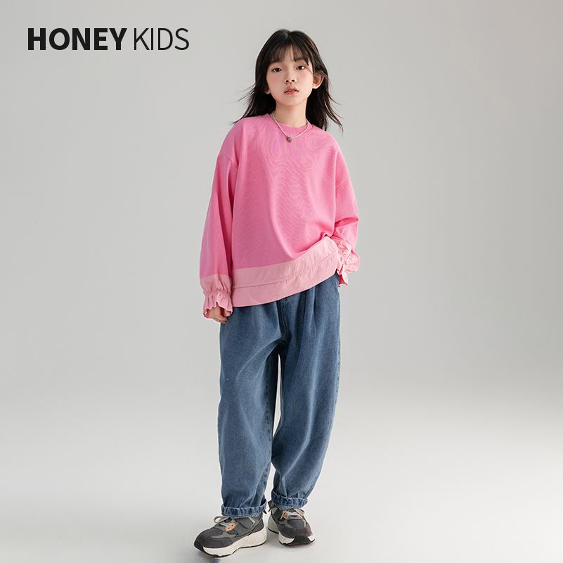 【清仓】女童卫衣春秋款中大童粉色上衣秋季衣服儿童休闲长袖秋装