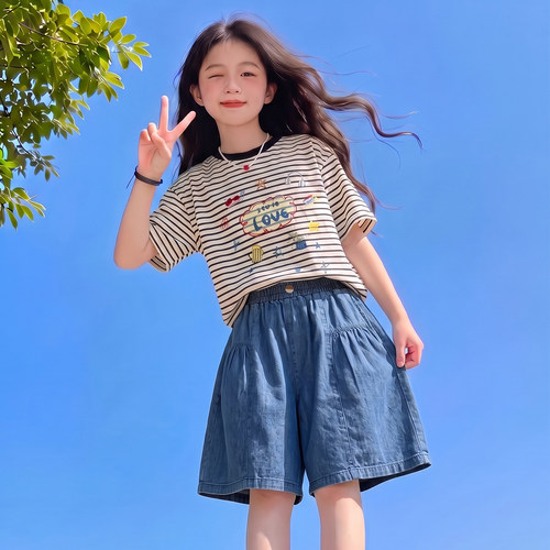 女童夏季套装2026新款儿童超好看初中生洋气韩系穿搭衣服大童女装