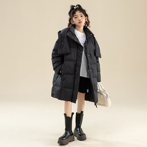 女童冬季中长款蝴蝶领保暖羽绒服