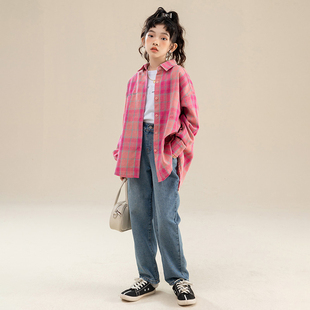 女童格子衬衫2026新款大童春秋洋气时髦小衫儿童春季时尚炸街衬衣