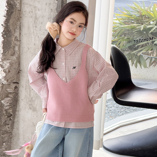 女童格子衬衫2026新款甜美女大童春装超好看韩系穿搭洋气儿童外套