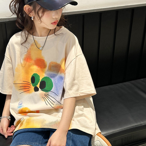 女童短袖T恤夏季2026新款大童夏款洋气卡通上衣儿童韩版时髦夏装