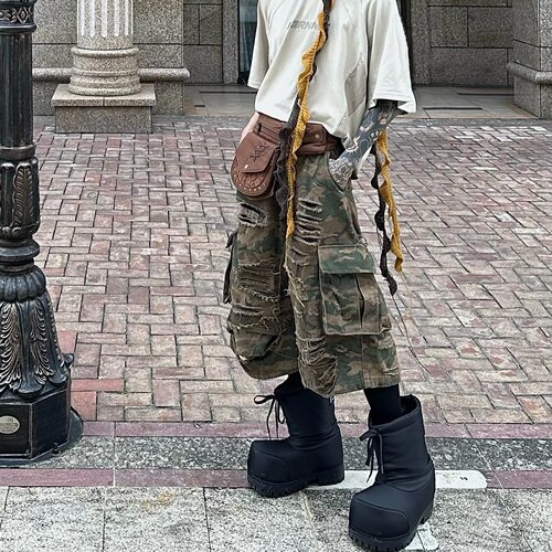 迷彩休闲宽松重磅多口袋七分裤