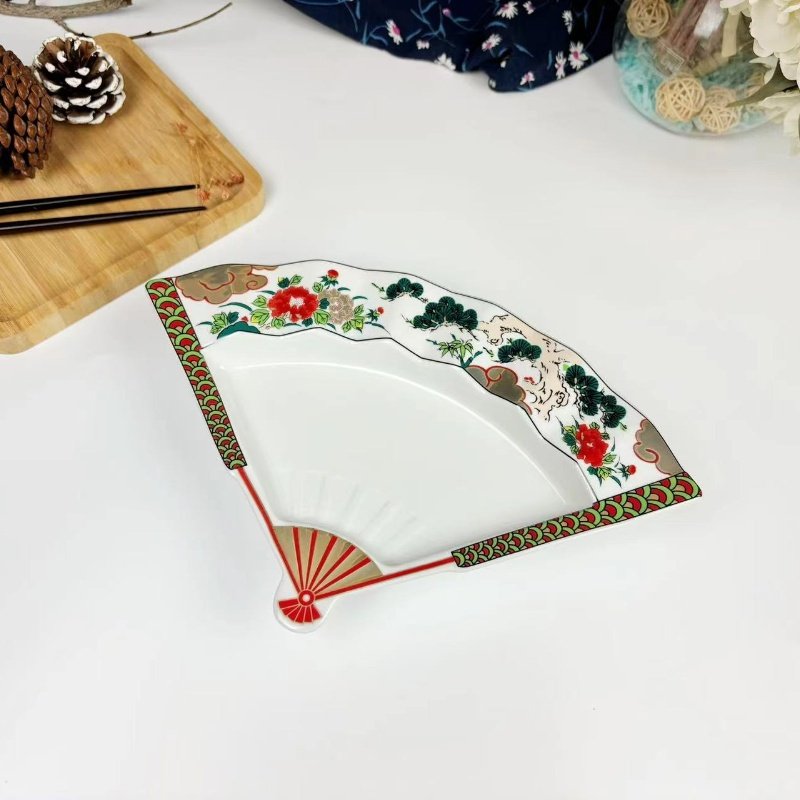 多用盘陶瓷手绘创意复古扇形盘子