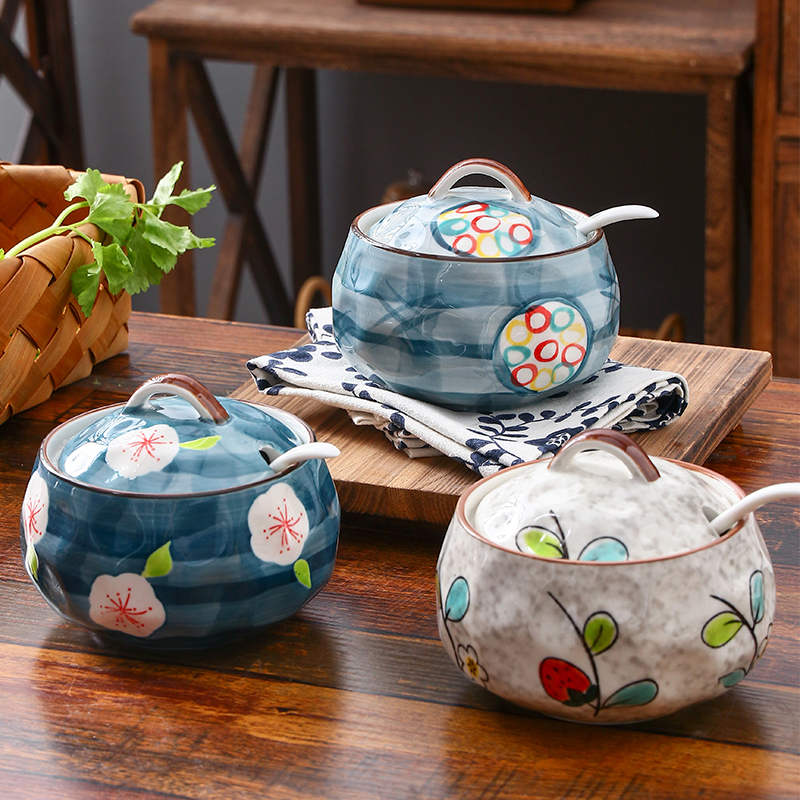 家用厨房陶瓷耐高温猪油罐釉下彩