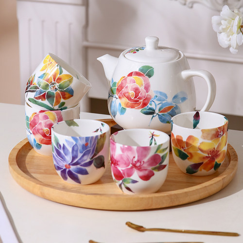 中式骨瓷田园风水壶杯子茶具套装