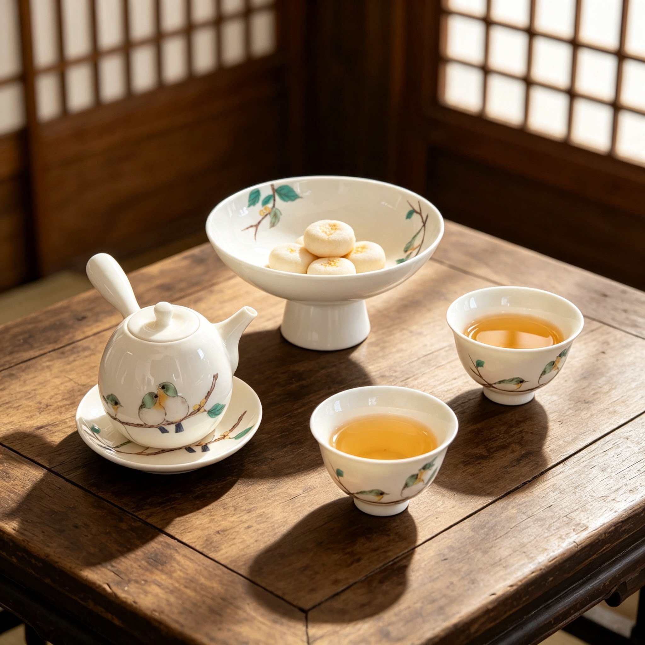 日本进口九谷烧手绘陶瓷茶壶日式茶杯主人杯茶具套装侧把泡茶壶