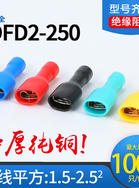 FDFD2-250母全绝缘套接线端子端头插簧接线冷压端头铜鼻子1000只