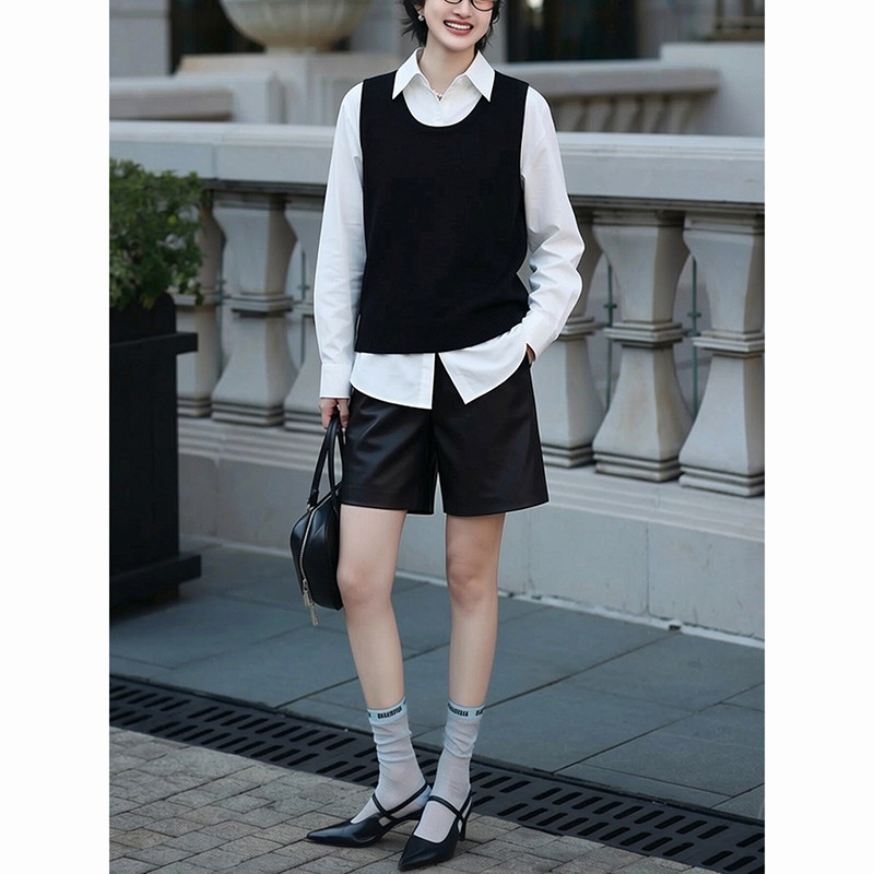 巨好看的时尚精致穿搭一整套黑色无袖马甲同色短裤白色衬衫三件套,女装/女士精品,时尚套装,淘宝优惠券,粉丝福利购,淘宝优惠卷