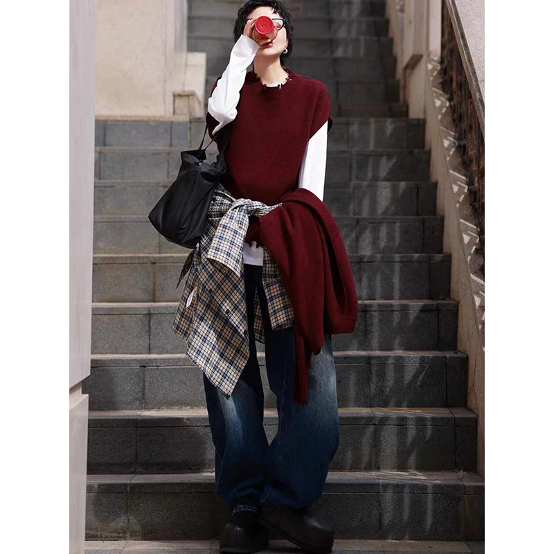 大牌套装上衣针织马甲牛仔裤