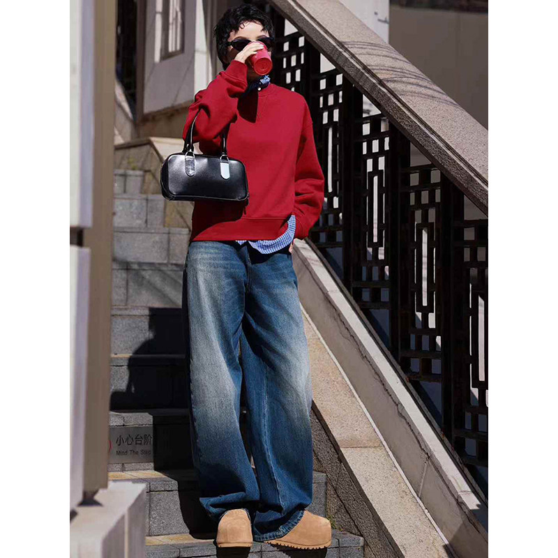 巨好看的早秋一整套女秋季新款红色圆领卫衣蓝格衬衫牛仔裤三件套,女装/女士精品,时尚套装,淘宝优惠券,粉丝福利购,淘宝优惠卷