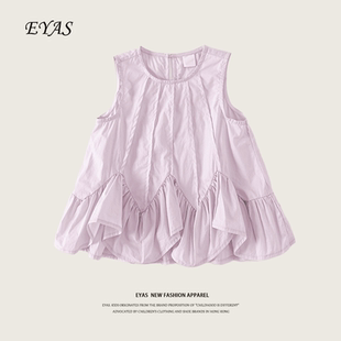 连衣裙 EYAS女童荷叶边无袖 背心裙2025新款 夏季 女童甜美休闲风薄款