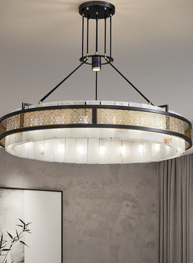 新中式全铜云石吊灯客厅灯别墅覆式楼卧室饭厅灯覆古大气高档灯具